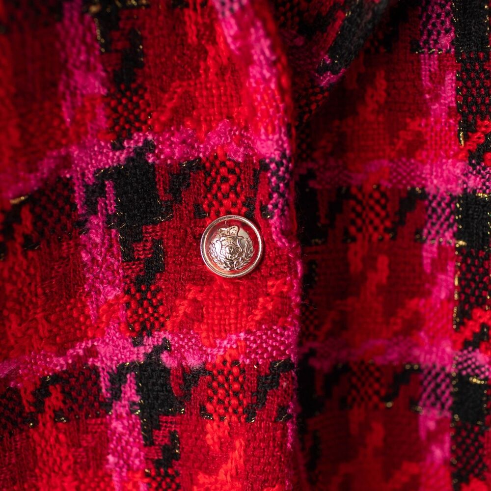 Tahari Petite Blazer Women's Notch Lapel Red Black Pink Plaid Blazer - Picture 5 of 10